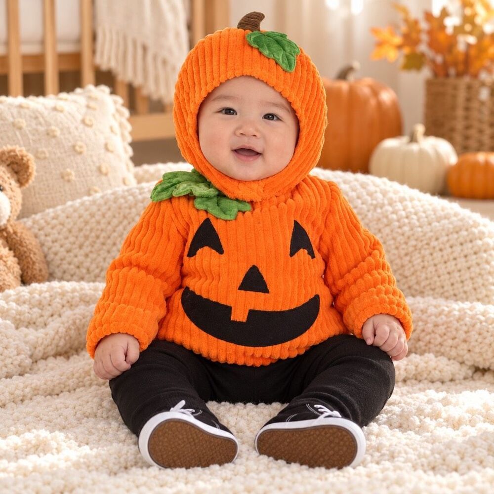 Baby Pumpkin Halloween Costume 3-6 Months Jack O Lantern Plush Outfit